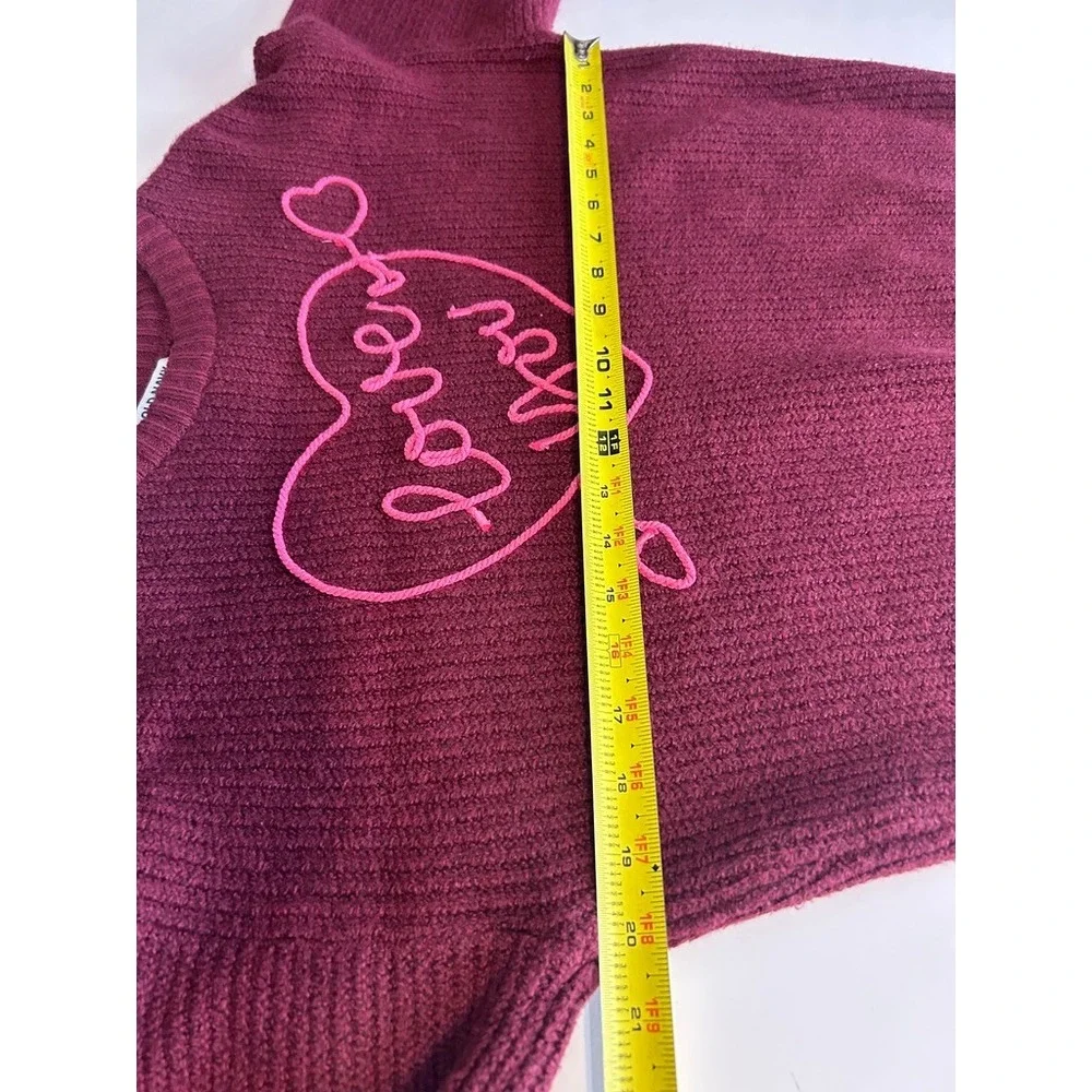 Old Navy Girls L 10-12 Burgundy Pink Love You Heart Sweater Coquette Preppy